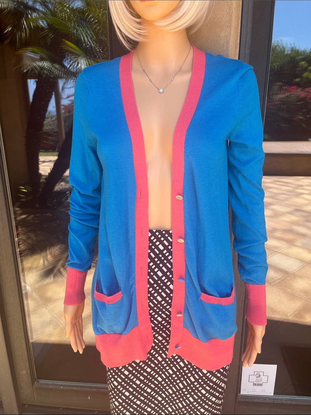 Prabal Gurung for Target Blue Cardigan with Pink Trim